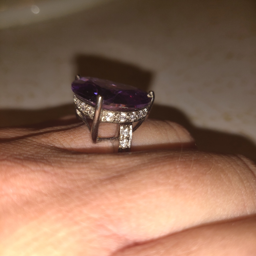 Amethyst Rhinestone 925 Silver Ring - image 8